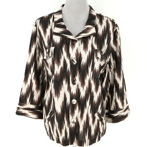 Chico's Brown and Cream Patterned Button Down Shirt